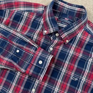 Vineyard Vines Blue Red Plaid Cotton Whale Shirt Men's Size XXL EUC